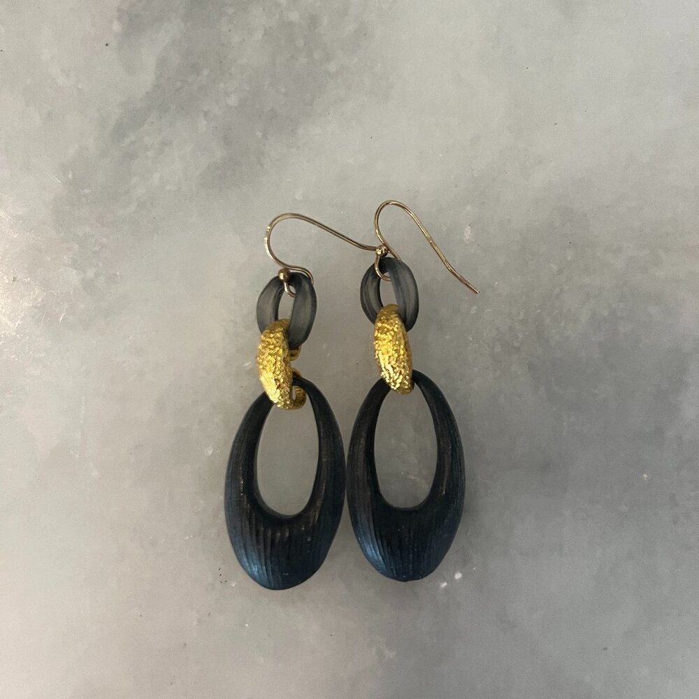 Alexis Bittar Gold Black Lucite Lightweight Earrings